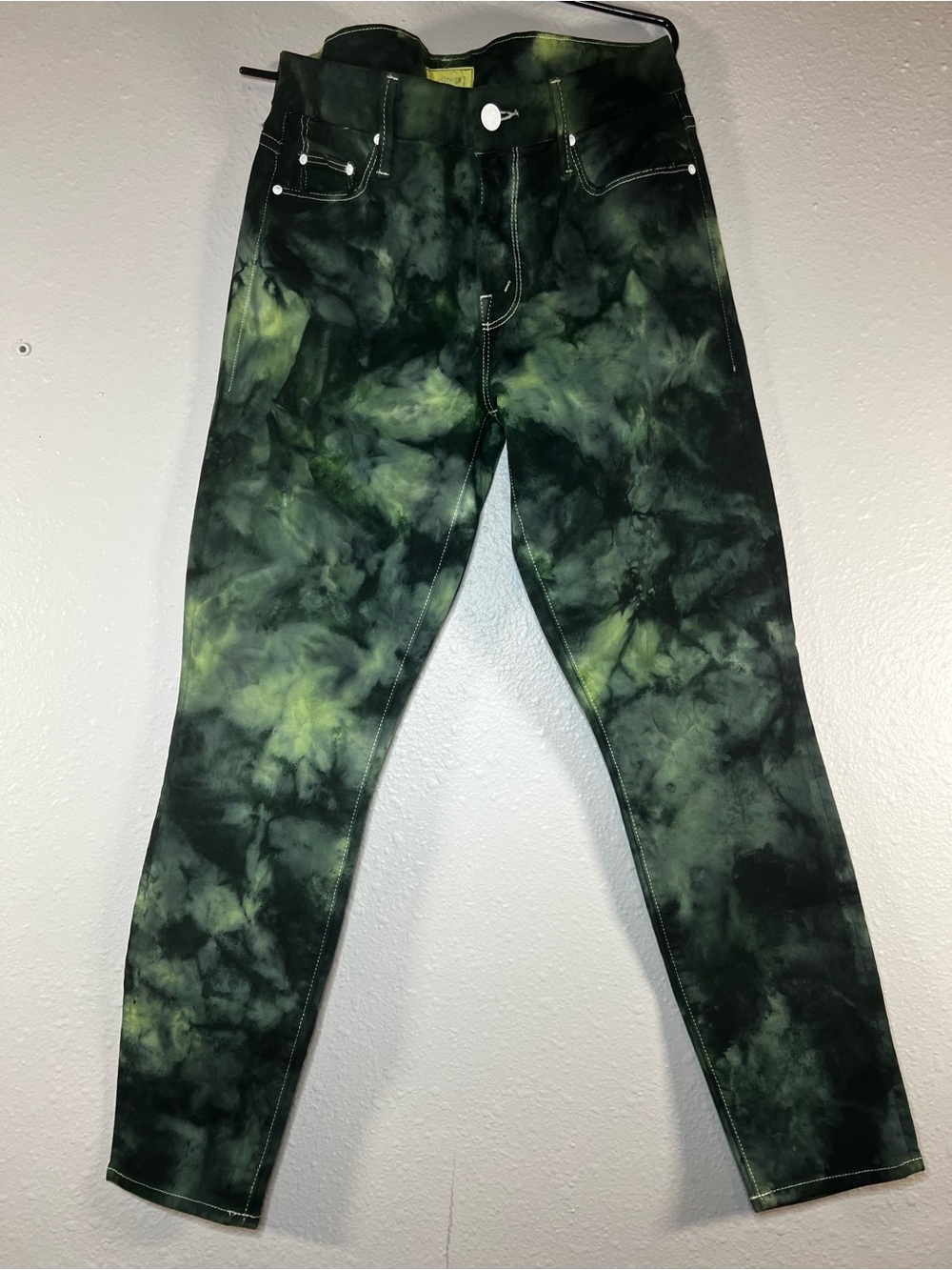MOTHER Men's Black and Green Tie-Dye Skinny Jeans
